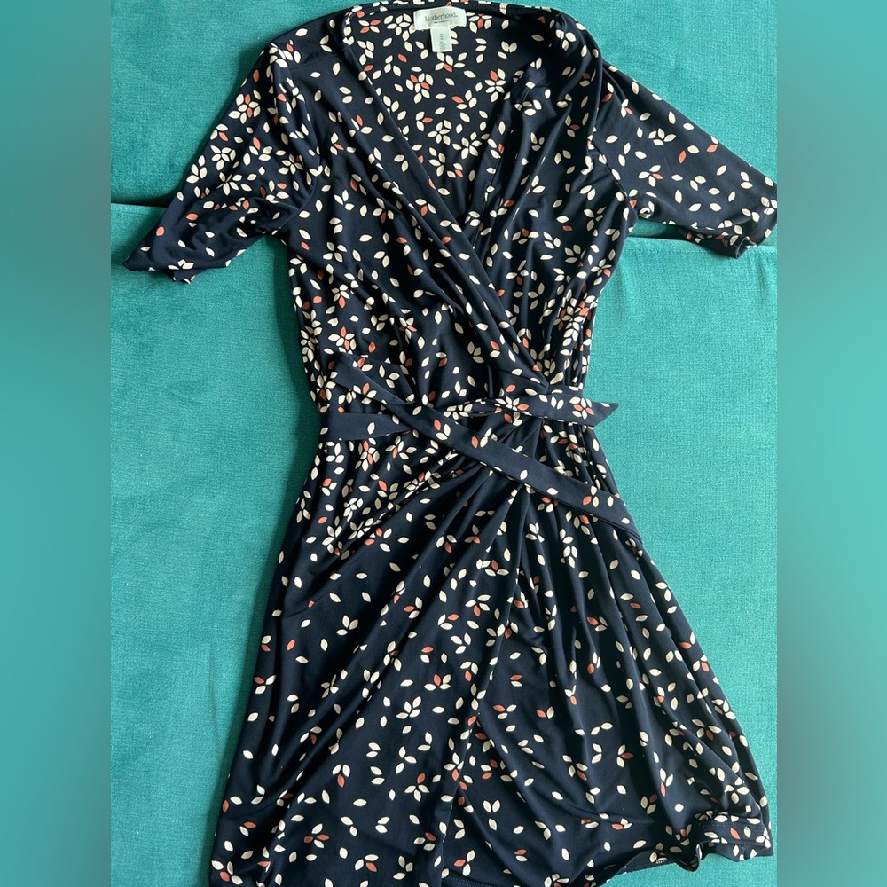 Motherhood Maternity Navy Patterned Wrap Dress Size Medium